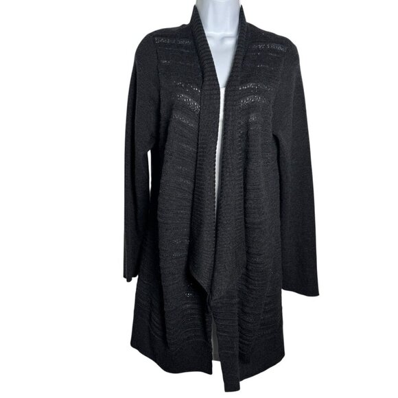 Large black lightweight cardigan sweater merino wool - Picture 2 of 6